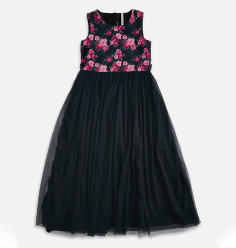 Girls Black & Pink Floral Cotton Maxi Dress